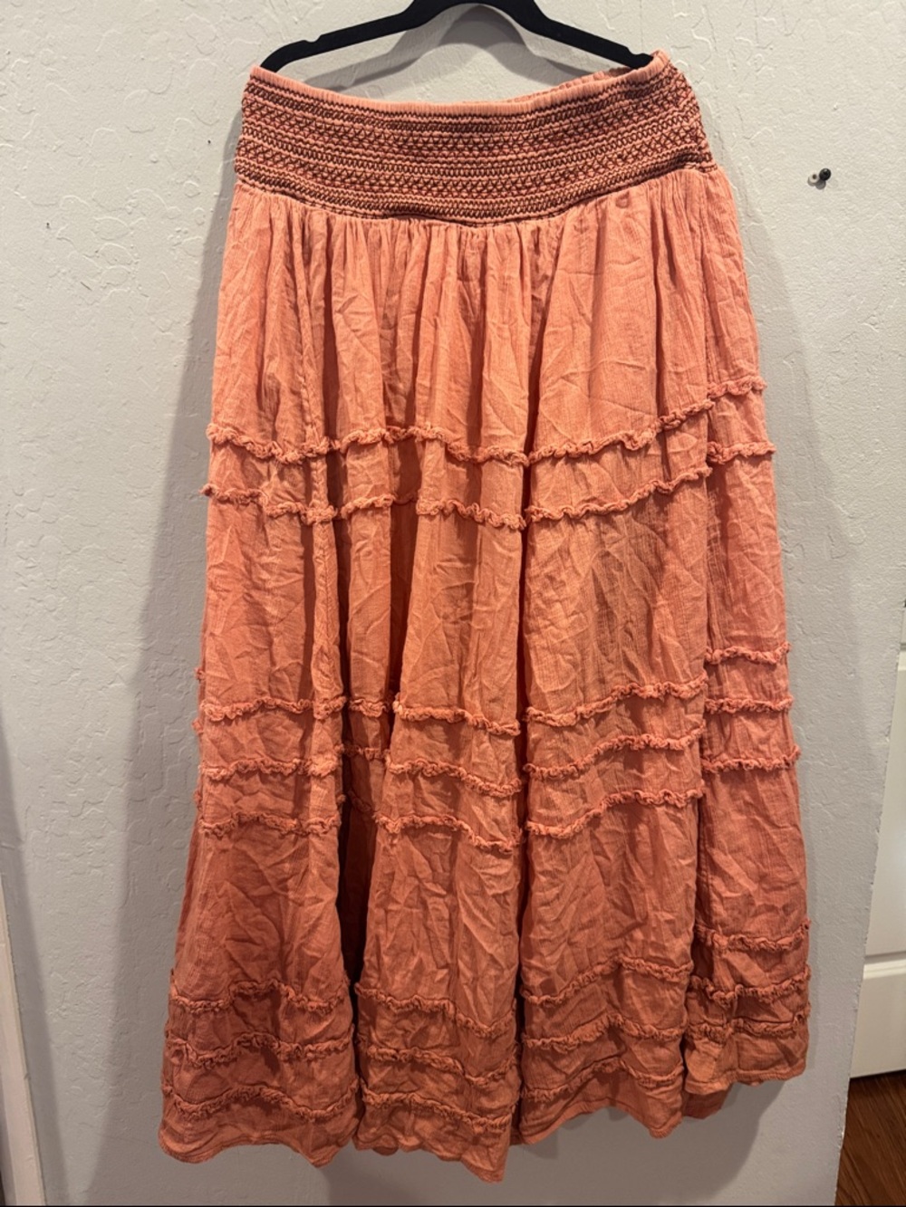 Free People Tiered Maxi Skirt in Coral